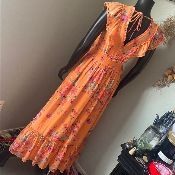 Jessica Simpson Vibrant Orange Floral Maxi Dress - Picture 5 of 11